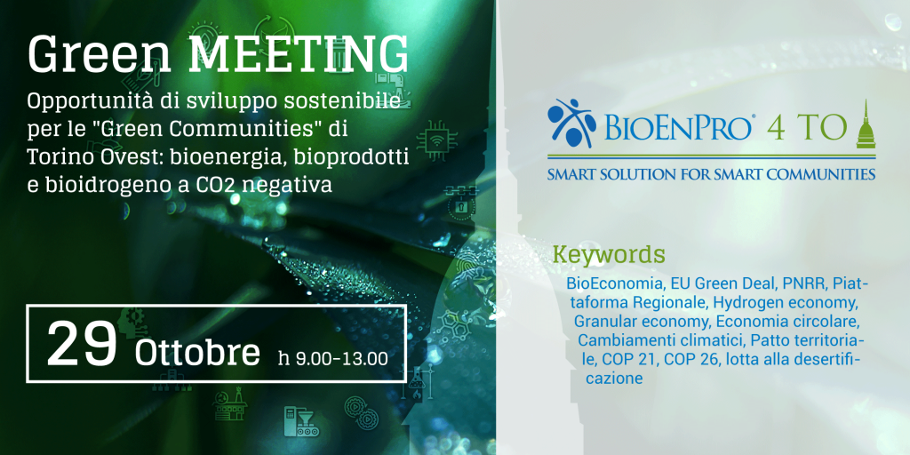 Il 29 ottobre, in presenza e diretta streaming, il Green Meeting sarà l’occasione di aggiornamento e confronto su BioEnPro4TO e in ambito bioeconomia